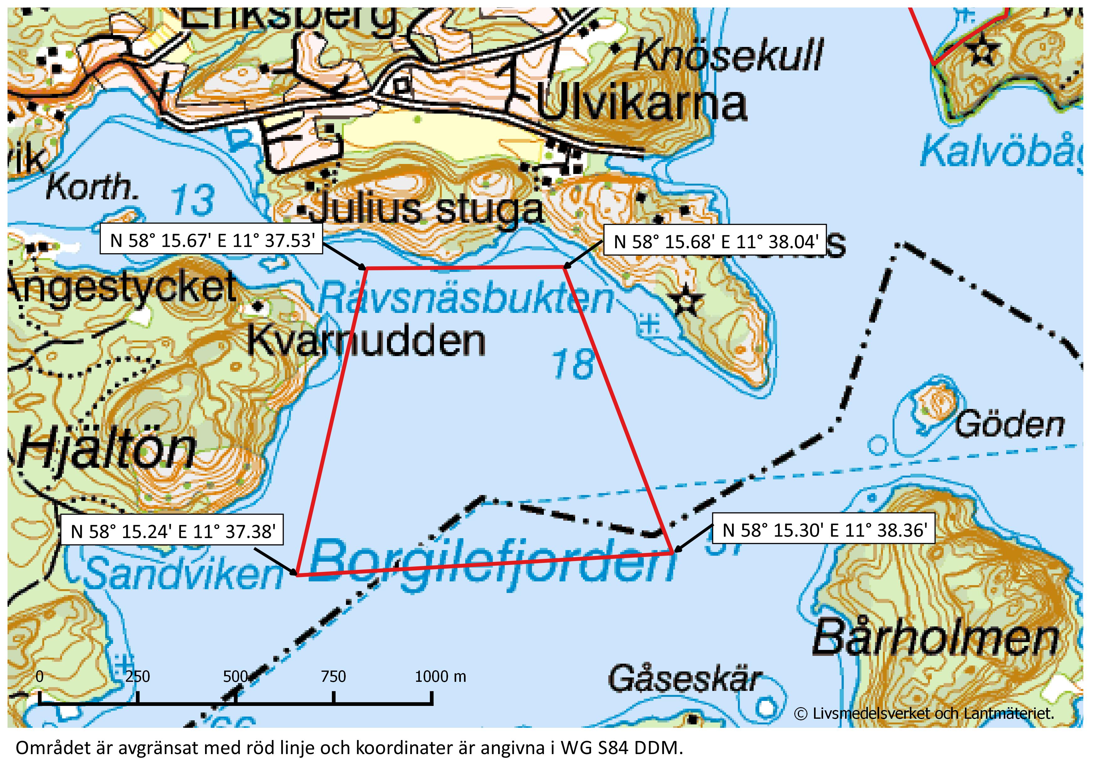 Karta över produktionsområde Borgilefjorden nummer 148