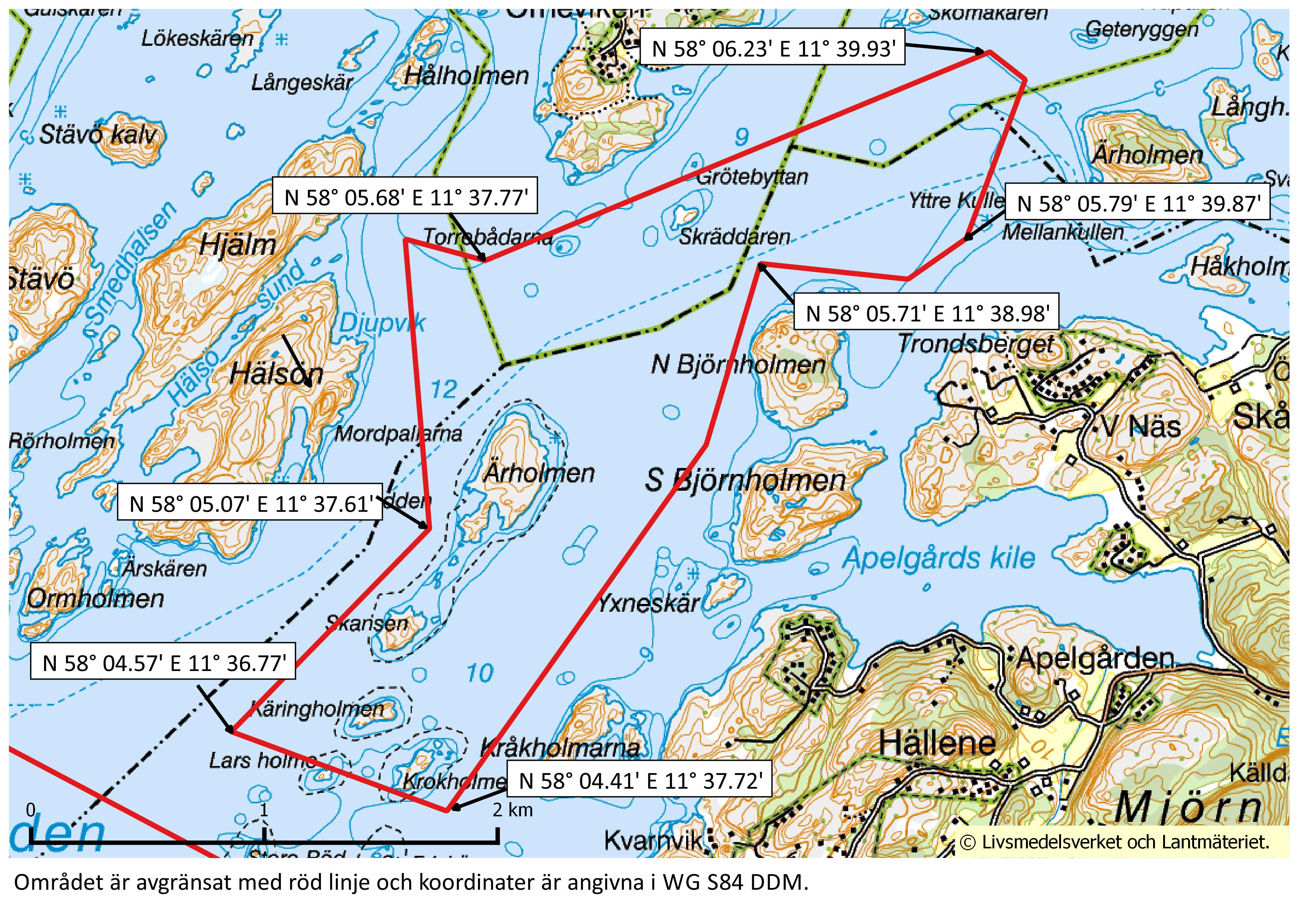 Karta över produktionsområde Stigfjorden inre nummer 168